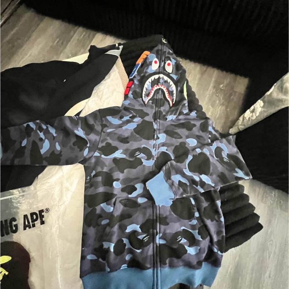 NEW BAPE Color Camo Shark Full Zip Hoodie Navy